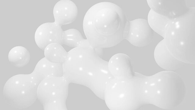 Abstract white liquid wavy bubble shapes futuristic background animation. Glossy retro waves 3d rendering animation.