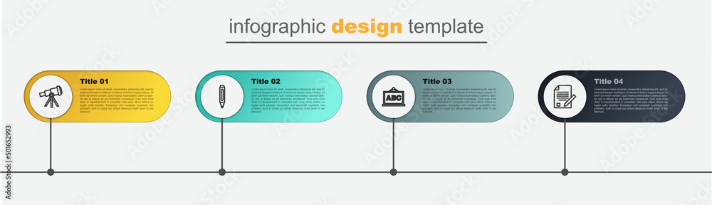 Canvas Prints set line exam sheet and pencil, chalkboard, marker and telescope. business infographic template. vec