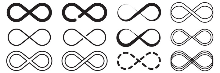 Abstract infinity sign set. Infinity sign. A set of horizontal eights. Vector illustration. stock image.