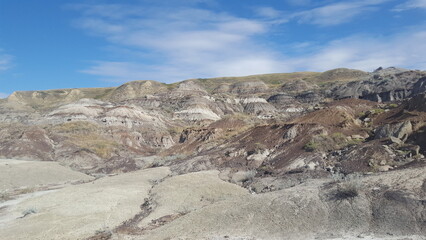 Drumheller badlands in Alberta on a clear day