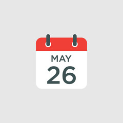 calendar - May 26 icon illustration isolated vector sign symbol