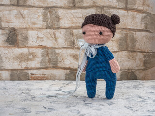 Amigurumi Crochet Blue Doll with Bow Baby Gift
