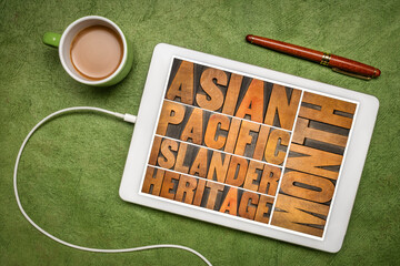 Asian Pacific Islander Heritage Month - word abstract in vintage letterpress wood type on a digital...