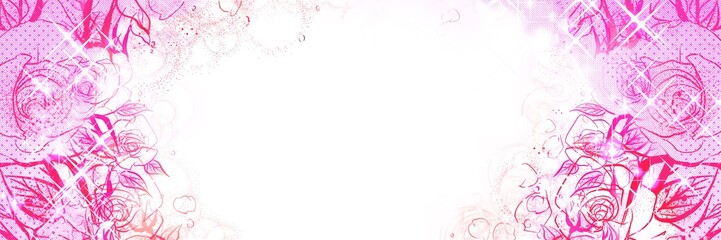 70年代少女漫画キラキラ薔薇の園背景ペン画イラスト