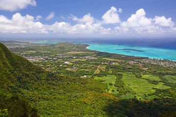 View of the gorgeous Waimanalo coastline on the windward side of Oahu, Hawaii. 