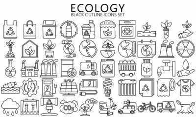 Naklejka premium Ecology and Nature Vector outline Icons. Contains such as Environment, Eco, Green Energy, Alternative Power, Bio Fuel, Recycle, Green Mindset, Water Drop and more. eps 10 ready convert to SVG
