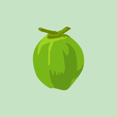 Green Coconut Illustration with Pastel Colors, Summer vacation. Beach vacation with fresh coconut