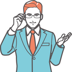 手をかざして説明する男性