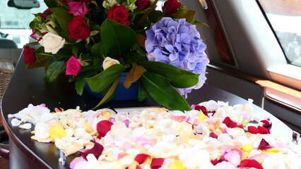 Shot of flowers arrangement used for a funeral service 
