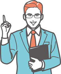 指差して説明する男性