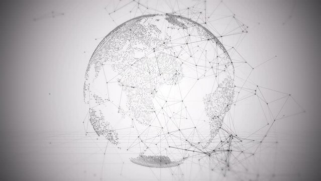 Global Network Technology Loop. This work is global point and line connection technology rotate on a white seamless loop background.