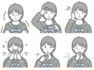 風邪の症状が出ている女子学生