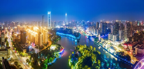 aerial photography wenzhou city building landscape skyline night view