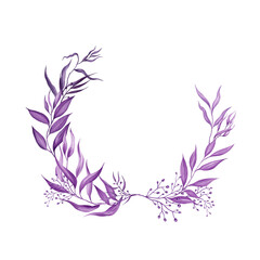 Watercolor floral wreath with twig branch and abstract leaves.