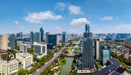 Aerial photography of modern office buildings in Ningbo Central Business District