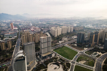 Aerial photography of modern office buildings in the central business district of Shaoxing