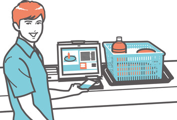 電子マネー決済する男性