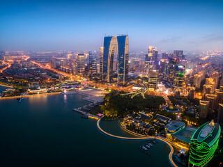 aerial photography suzhou city building landscape skyline night view