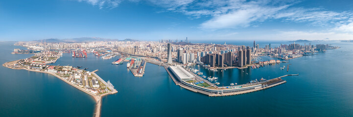 Fototapeta na wymiar Aerial photography panoramic view of the city coastline of Qingdao, China