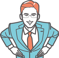 腰に手を当てるビジネスマンC　俯瞰