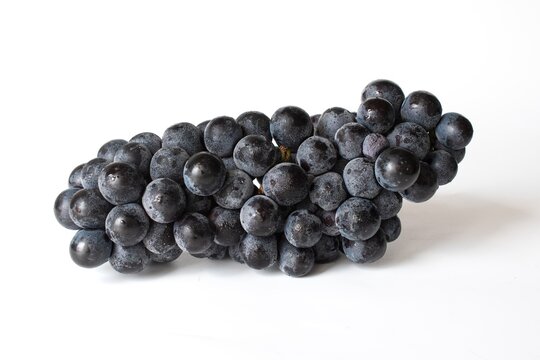 big bunch of black grapes isolated on white background