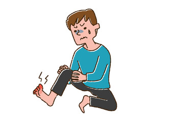 水虫で悩んでいる男性　コミカルな手書きの人物　ベクター、温かみのある線画