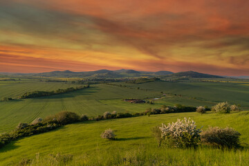Fototapeta na wymiar sunset of the Czech Central Mountain (Czech Republic) Europe.
