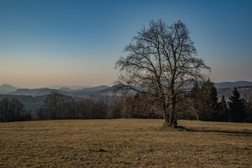 sunset of the Czech Central Mountain (Czech Republic) Europe.