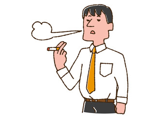 電子タバコを吸う男性　コミカルな手書きの人物　ベクター、温かみのある線画