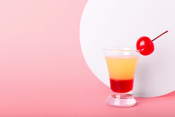 Tasty Pineapple Upside Down Cake Shot on pink background
