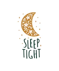  Sleep tignt hand drawn vector typography poster. Cute cartoon moon and phrase. Adorable print for t shirt, nursery bedroom, baby clothes, baby shower decoration. © Alena Koval