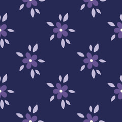 Fototapeta premium Floral vector seamless pattern. Colorful flower on navy blue background. Modern drawing. Botanical fabric, nursery print, digital paper, textile design, kids and baby clothes, scrapbooking, cover.