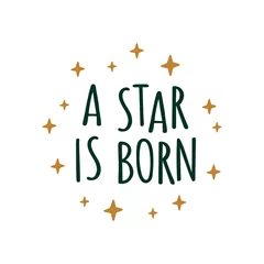  A star is born vector typography illustration. Cute cartoon poster with stars. Adorable print for t shirt, nursery bedroom, baby and kids clothes, baby shower decoration. © Alena Koval