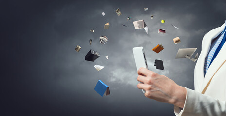 World of e-books concept . Mixed media