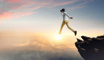 Man wearing virtual reality goggles