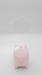 Piggy bank facing house shape in the background