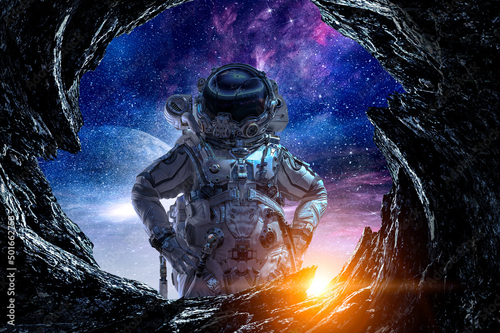 Canvas Prints astronaut walking on an unexplored planet