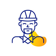 Construction foreman profile picture. Bearded person wearing a hard hat and shirt. Pixel perfect, editable stroke line art color icon