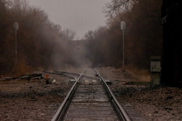 railway in the fog