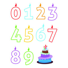 Numeral birthday candles and cake Isolated on white background