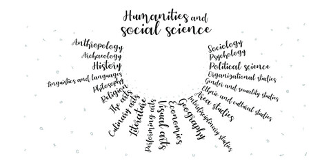 An abstract vector illustration of the list of academics in Humanities and Social Science on an isolated white background