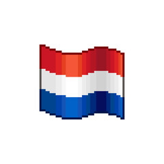 colorful simple vector flat pixel art illustration of waving flag of Netherlands