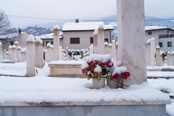 Martyrs' Memorial Cemetery during winter in Sarajevo, Bosnia Herzegovina