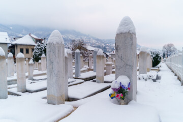 Martyrs' Memorial Cemetery during winter in Sarajevo, Bosnia Herzegovina