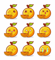 Cute orange kawaii emoticon collection