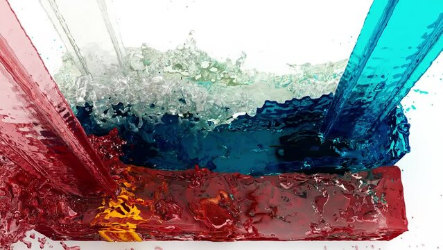 Flag of Russia formed by liquids, Abstract Flag of Russia in which skulls, tanks, ussr symbol, war memoral float, a metaphor for war, 3d rendering, 3d illustration