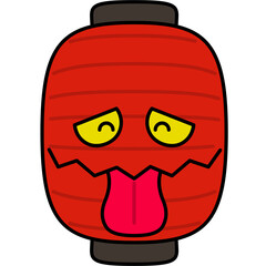 笑う提灯のお化けのイラスト（アウトラインあり）