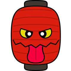 提灯のお化けのイラスト（アウトラインあり）