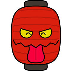笑う提灯のお化けのイラスト（アウトラインあり）