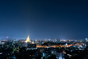 View of the sunset view of many buildings. Beautiful view of Bangkok, Thailand